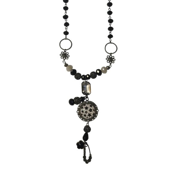 Boho Long Necklace Womens Pendant Square Crystal Drop Bead 19" Statement Jewelry - Picture 2 of 4